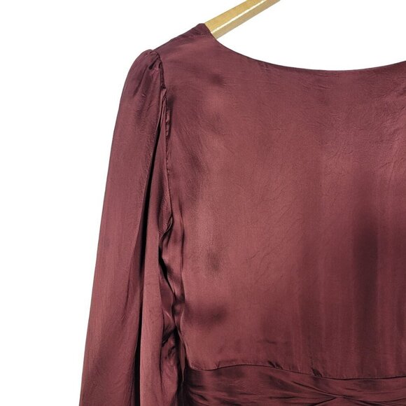 Aritzia Wilfred Women's Truffle Rhythm Dress Satin With Puffed Sleeves Size 2 - Picture 9 of 12